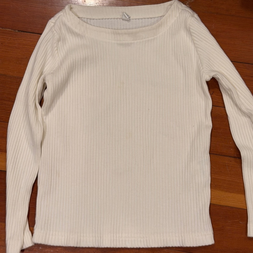 Girls Uniqlo Ribbed Long Sleeve White Top Size 5-6